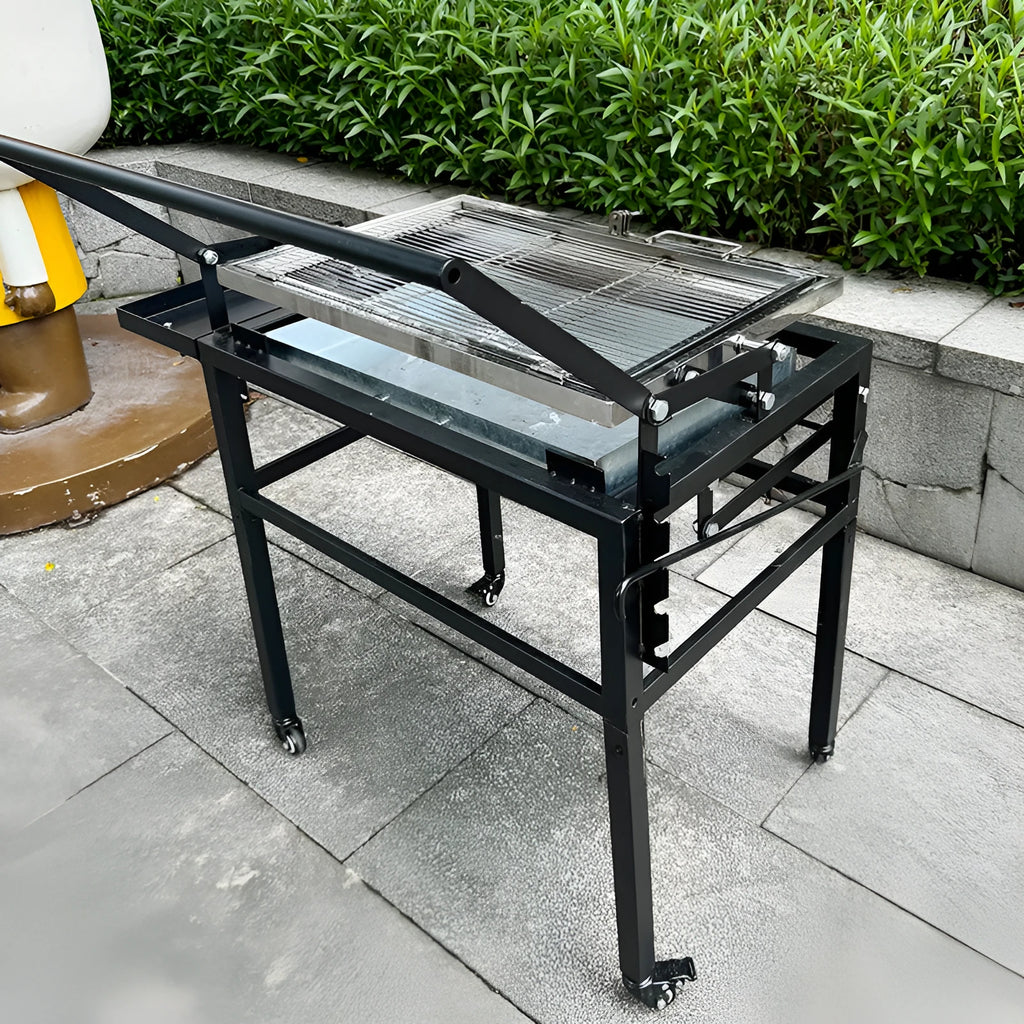 Foldable charcoal BBQ stove with detachable grill components for courtyard cooking