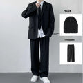Men's plus size college style suit set including jacket, trousers, white shirt and tie in loose fit design