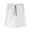 Men's black and white quick-drying loose-fit mesh shorts with elastic waistband.