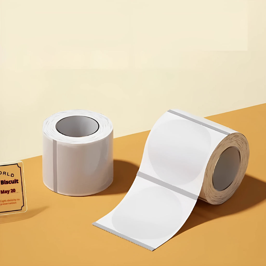 Pack of transparent waterproof adhesive labels in various rectangular and round sizes on a backing sheet.