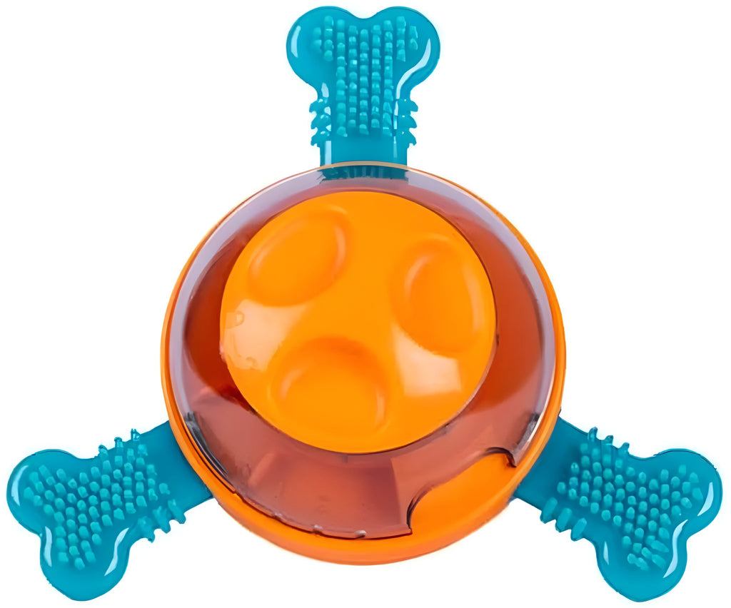 Interactive dog toy and slow feeder with rubber bones for small and medium dogs