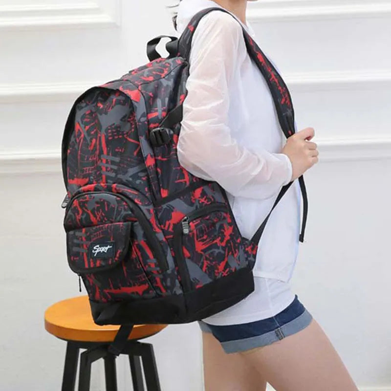 Classic large capacity Blue or Red nylon backpack for school travel and outdoor use