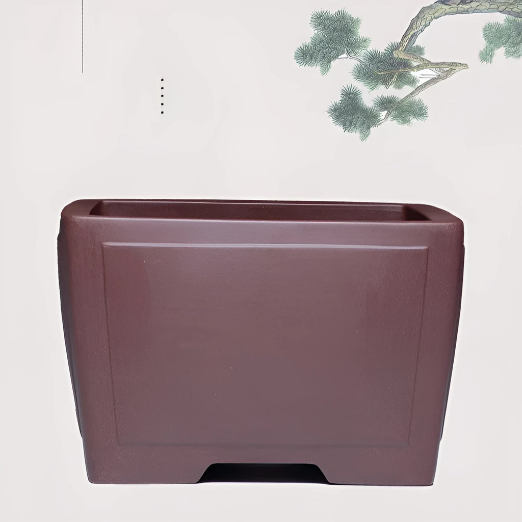 Square purple clay succulent bonsai pot in classical style shown in various sizes