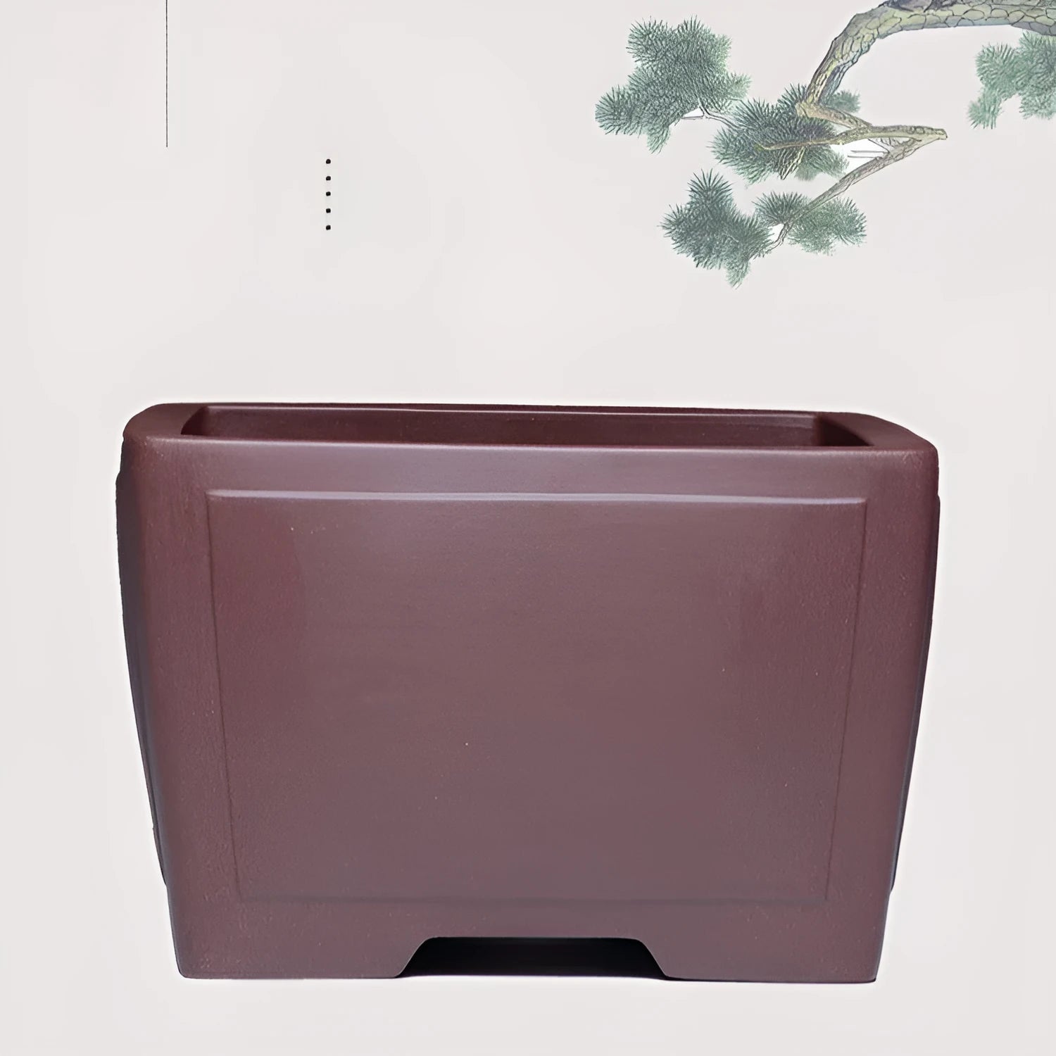 Square purple clay succulent bonsai pot in classical style shown in various sizes
