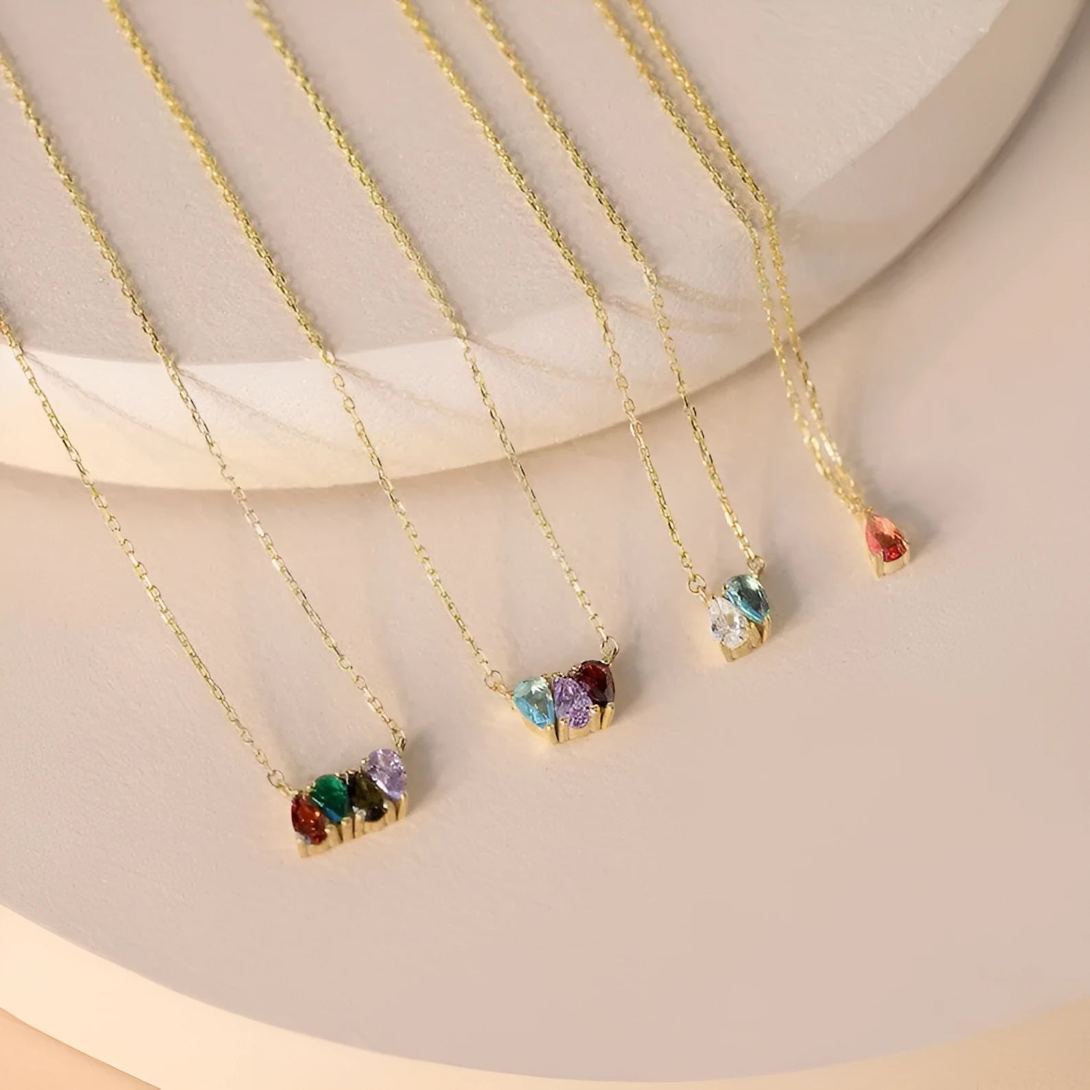 Zircon birthstone pendant on a titanium steel clavicle chain in silver, gold, or rose gold.