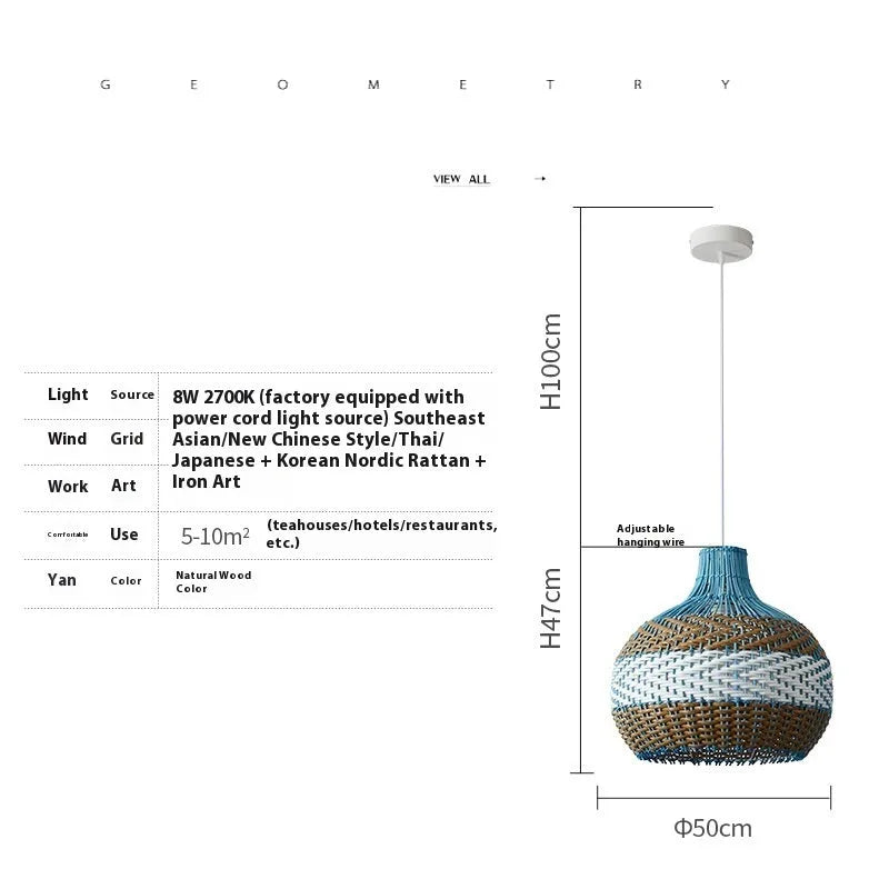 Vine woven pendant lamp in Southeast Asian style with 30cm 40cm 50cm diameter options