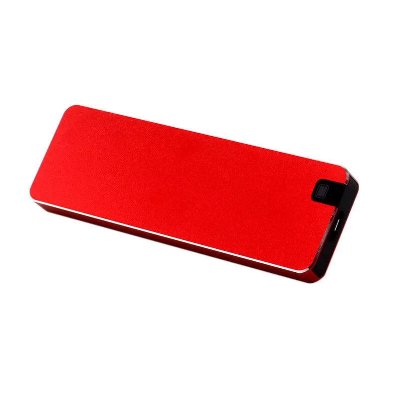 White mobile solid state hard disk with metal shell and USB cable showing compact 0.6cm × 3.2cm × 1cm dimensions