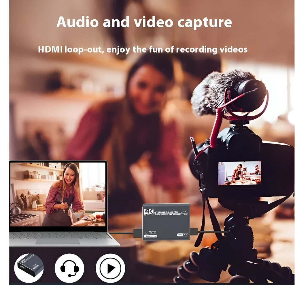 Black 4K gaming set-top box with MS2131 chip for 1080p gameplay recording