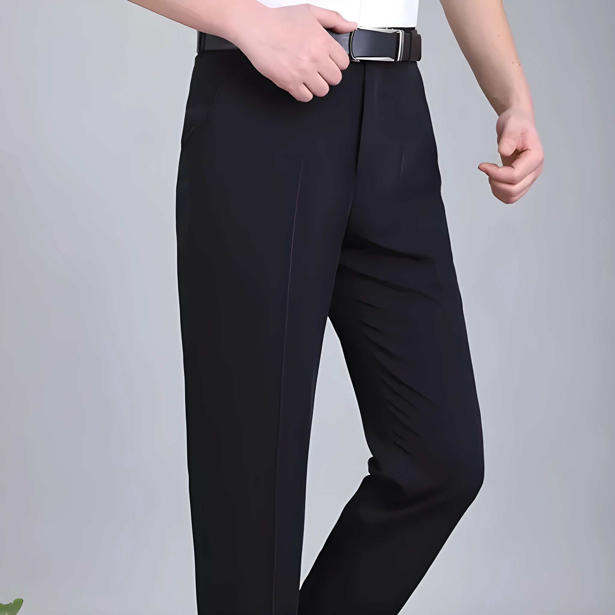 Men's straight-leg business trousers in mulberry silk blend fabric with non-iron properties