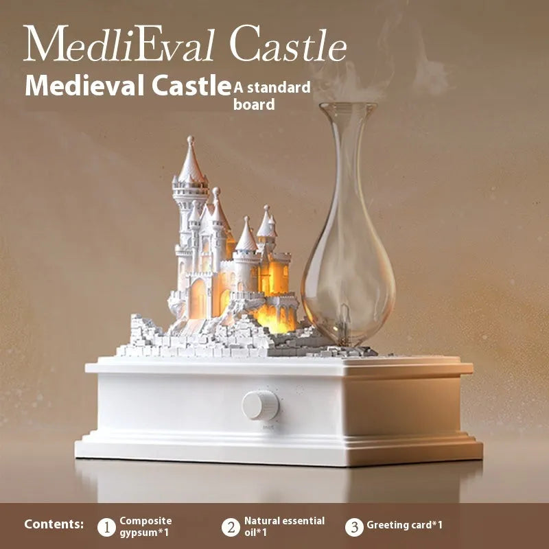 White medieval castle design aromatherapy machine with cold fragrance diffusion and ambient lighting