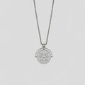 Titanium steel sunflower pendant necklace with embossed geometric design on hemp flowers chain