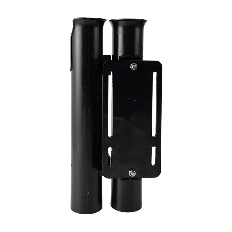 Carbon fibre motorcycle fishing rod rack with double-layer plastic frame and pipe clamp mounting system