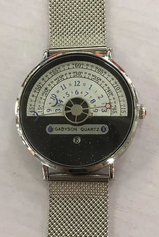 M-1288 men's sport watch with round 40mm dial, alloy case, and choice of stainless steel or leather strap.