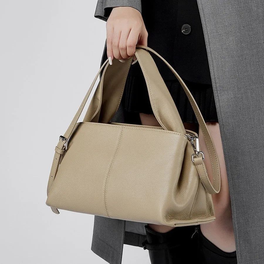 Women's genuine cowhide leather messenger bag in retro texture with double shoulder straps
