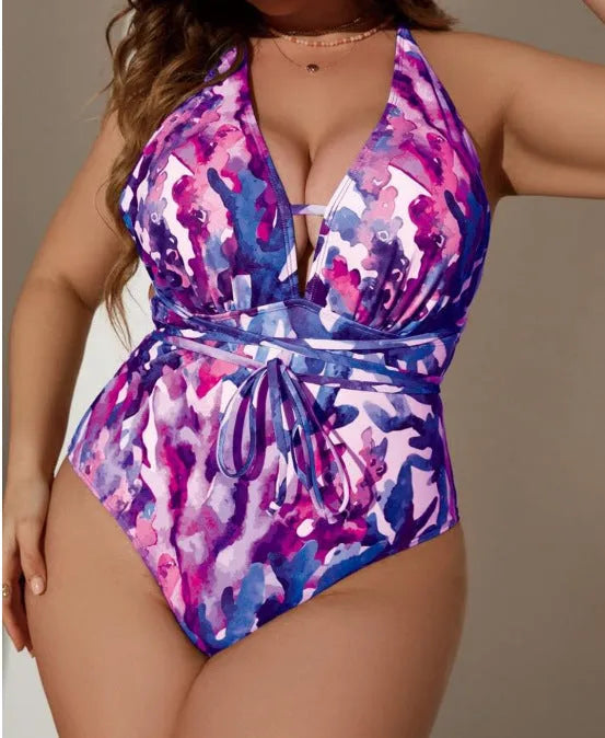Women's purple halter neck swimsuit with European styling for swimming sports