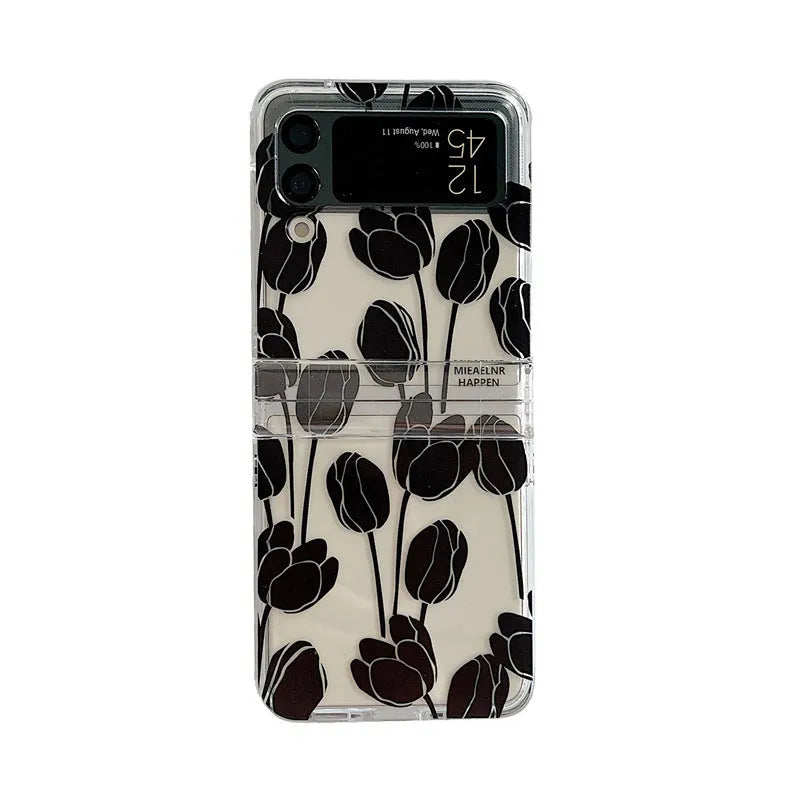Flower patterned phone case for Samsung Galaxy Z Flip3 and Z Flip4 folding screen in daisy or tulip design