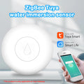 Small white Zigbee wireless water leak sensor with FCCID and CE certification marks.