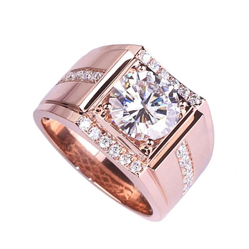 Men's adjustable imitation moissanite ring in metallic electroplated finish with geometric diamond pattern