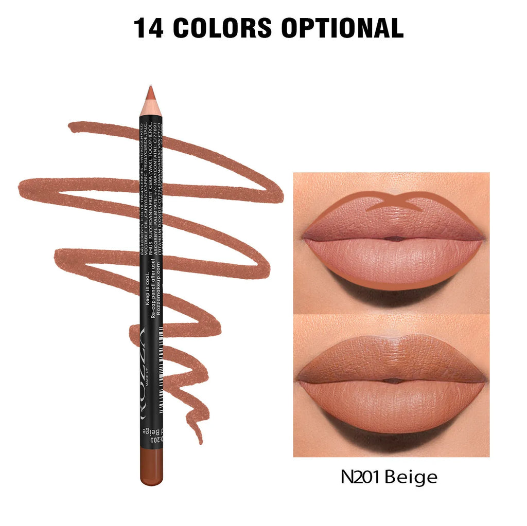 Wood casing matte lip liner pencil in nude shade with 24-hour staying power