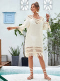 Women's apricot hand-crocheted acrylic beach dress for swimming and wading
