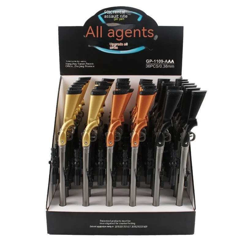 Creative 98K sniper rifle shaped gel pen with 0.5mm tip and blue ink in plastic Marvel series design