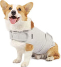 Dog wearing brown cotton-blend anxiety vest for separation relief