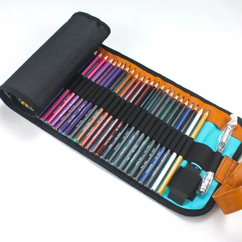 Set of 50 wooden coloured pencils for oily painting with Grade 1 basswood construction and protective storage case
