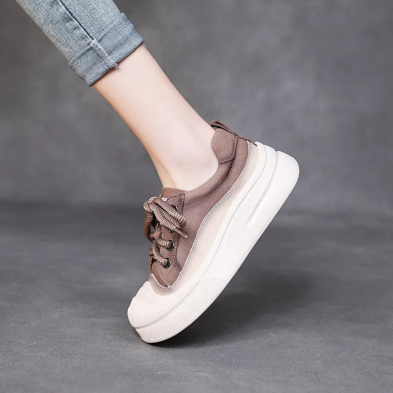 Women's round toe lace-up casual shoes in yellow leather with a rubber foam sole.