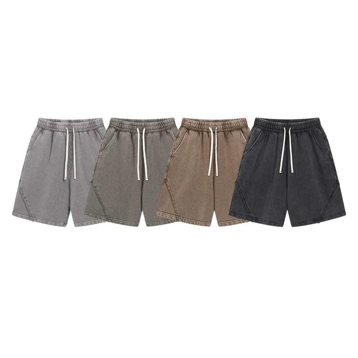 Men's batik-washed cotton terry shorts in a loose fit, shown in a retro colour with patch detail.