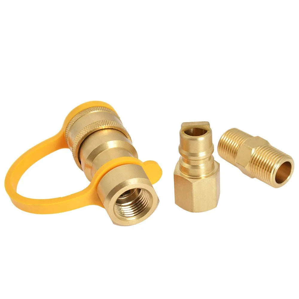 Gold-coloured brass propane conversion charging connector with American standard thread