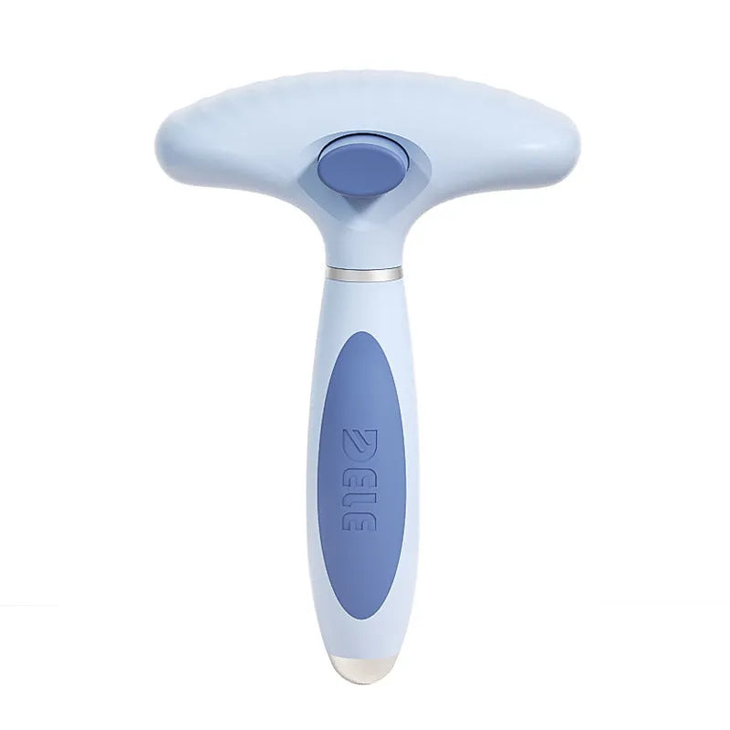 Double row stainless steel pet comb for dogs in azure light blue or apple white colour