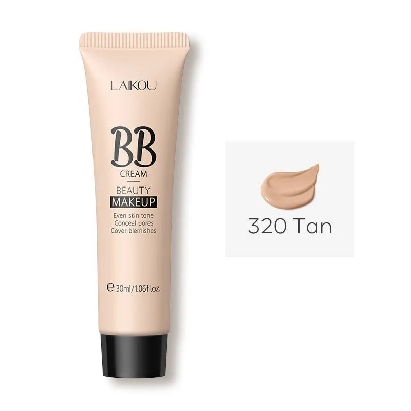 30ml tube of BB cream showing nine shade options from ivory to brown.