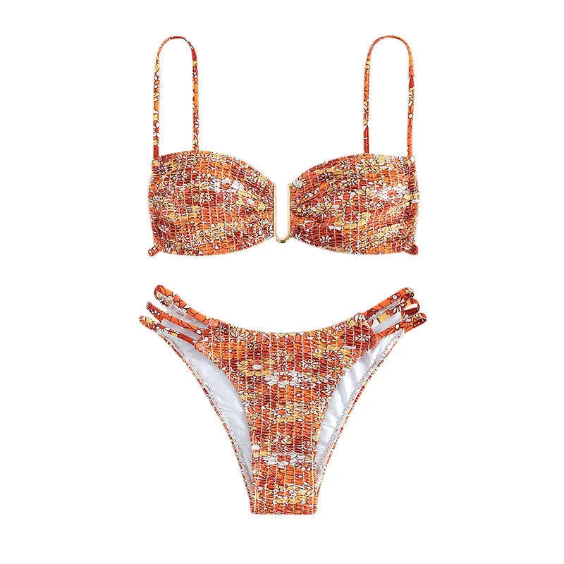 Women's floral print bikini swimsuit in high-waisted brief style.