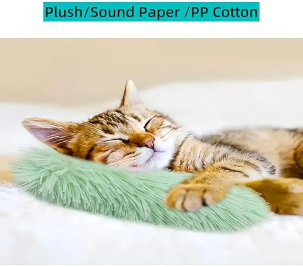 Colourful plush cat pillow toys with crinkle sound and natural catnip filling for interactive feline play