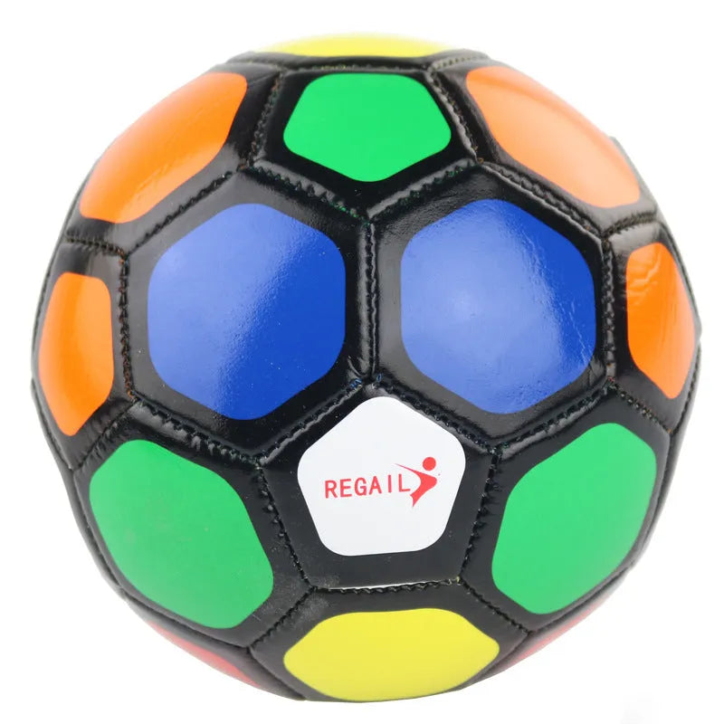 Size 2 children's football with soft leather cover, available in six colour and pattern options