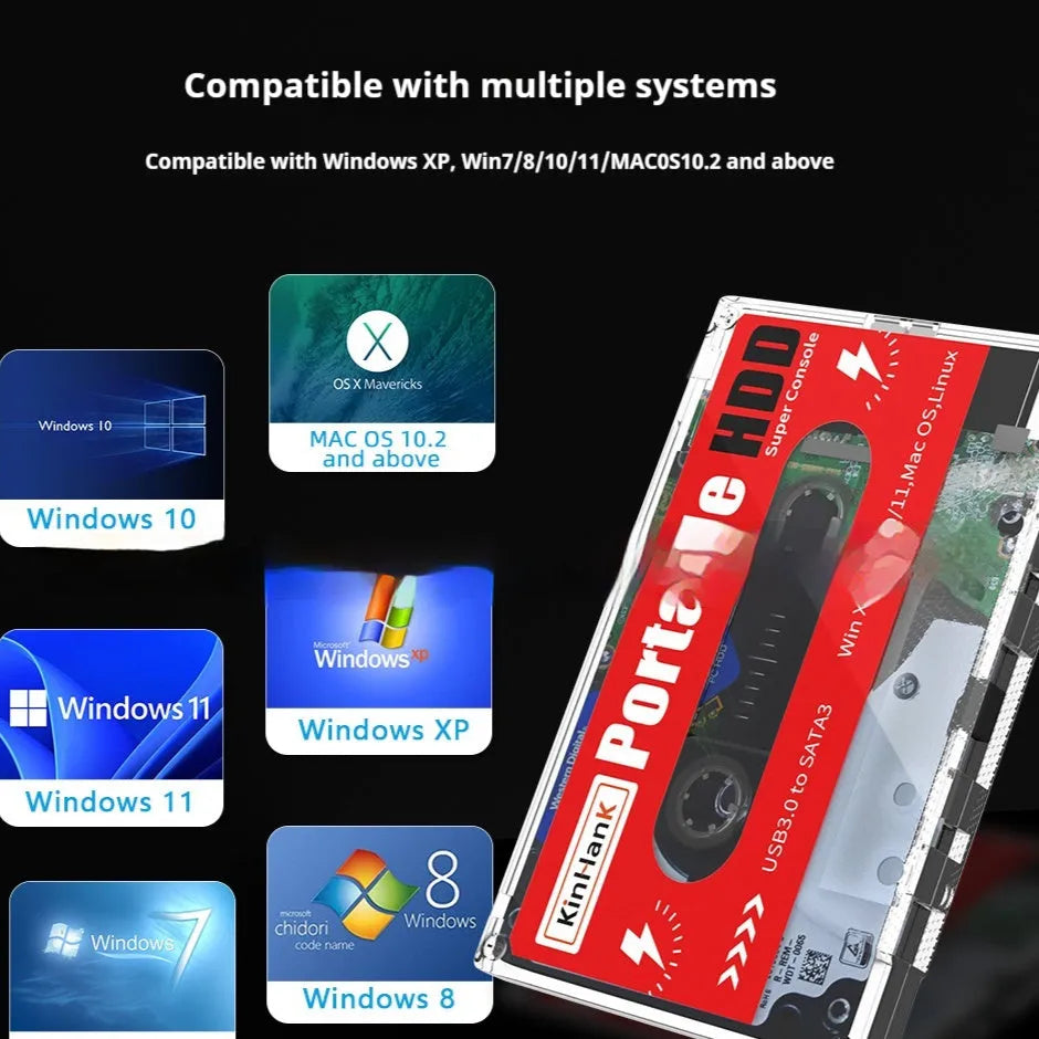 External 2TB mechanical hard disk in PC casing with USB cable for plug-and-play storage expansion