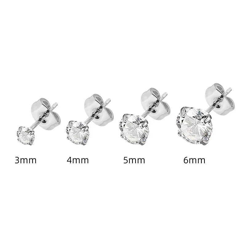 Geometric zircon stud earrings in stainless steel with electroplated finishes