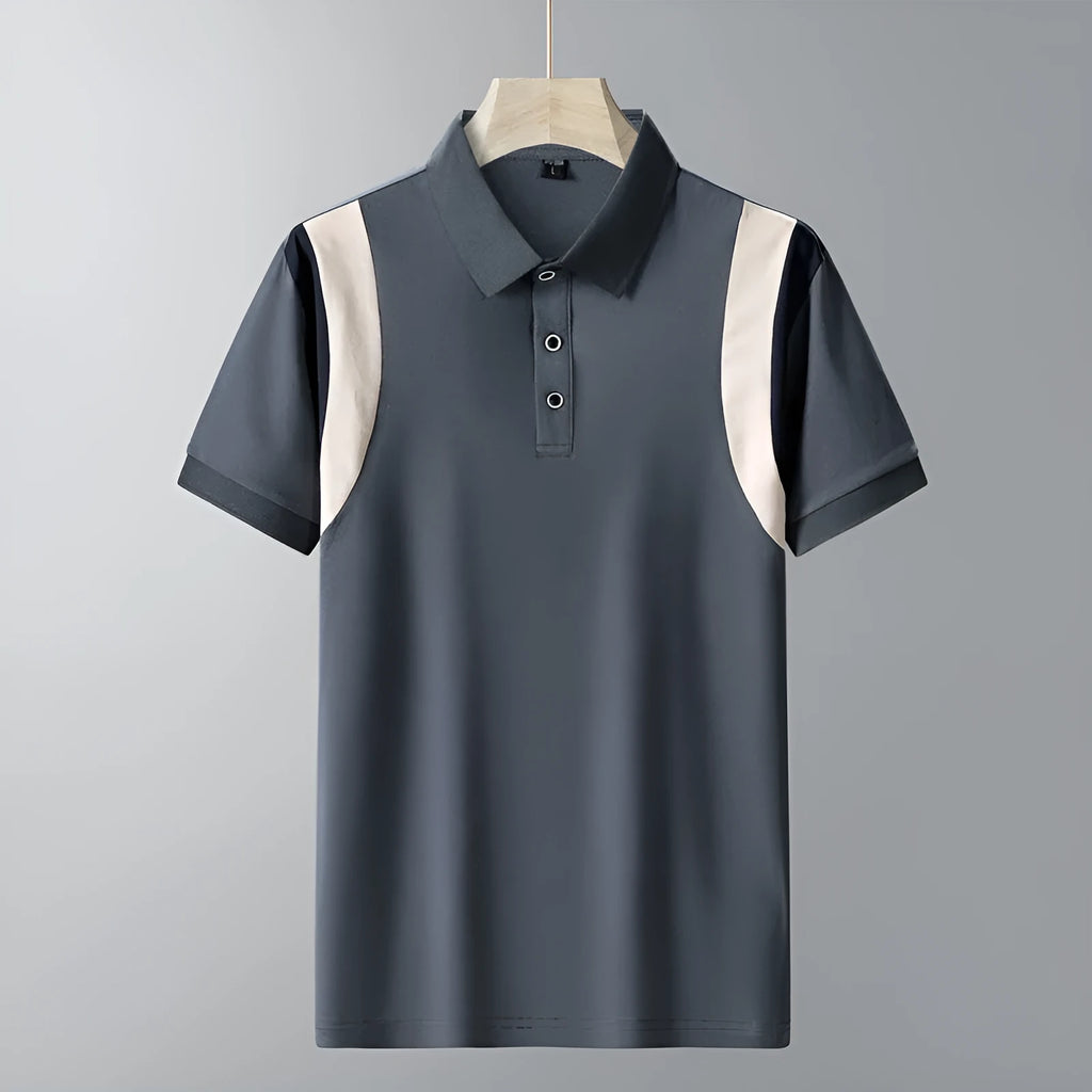Men's striped business lapel short-sleeve T-shirt in Korean loose style for summer