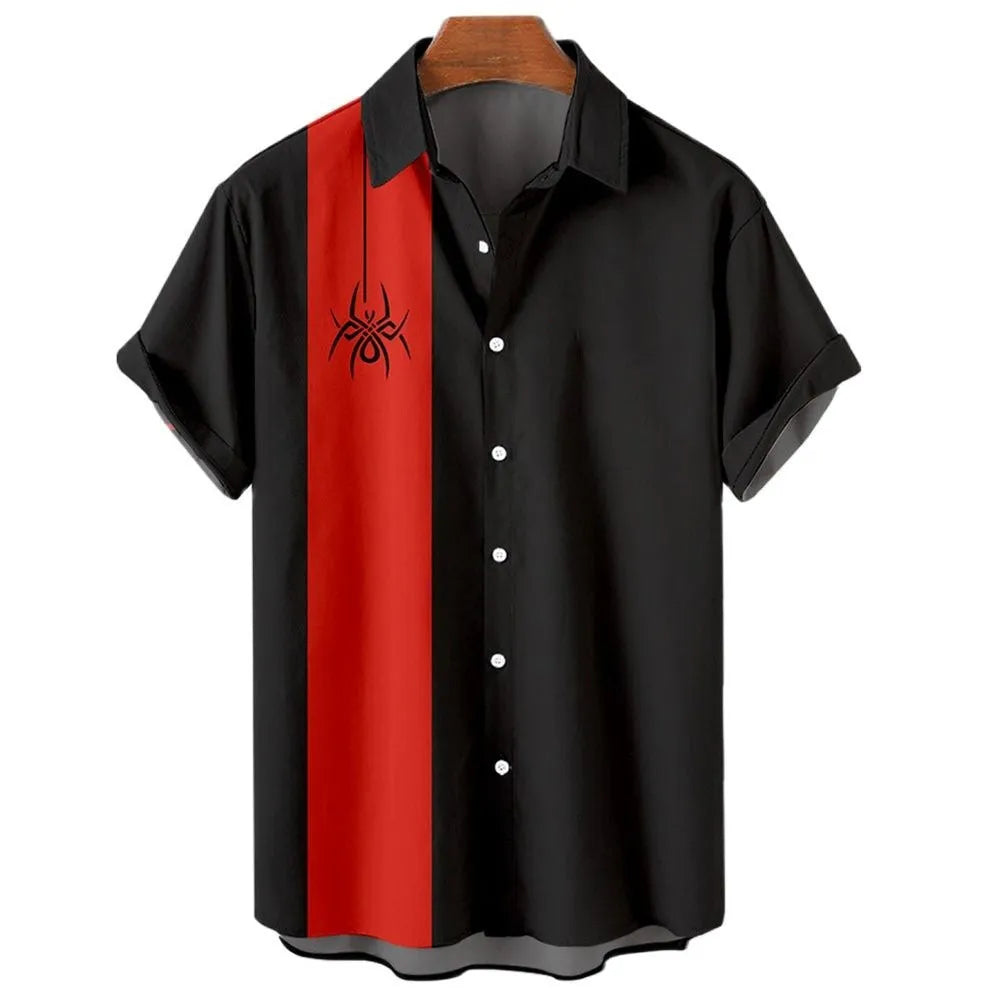 Men's striped Hawaiian casual shirt in polyester with button front and short sleeves
