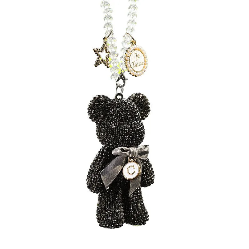 Diamond-embedded violent bear car rearview mirror pendant measuring 5x9cm in crystal rhinestones