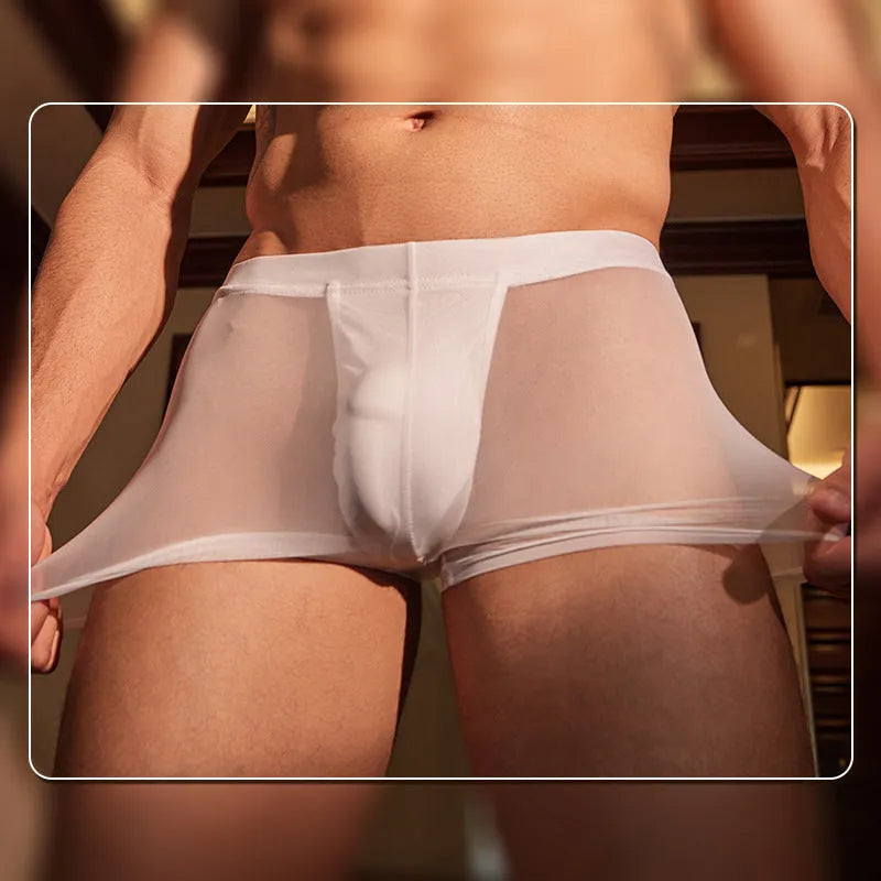Men's black and white ultra-thin nylon boxer briefs in free size