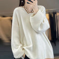 Women's white V-neck long sleeve viscose sweater on a hanger.