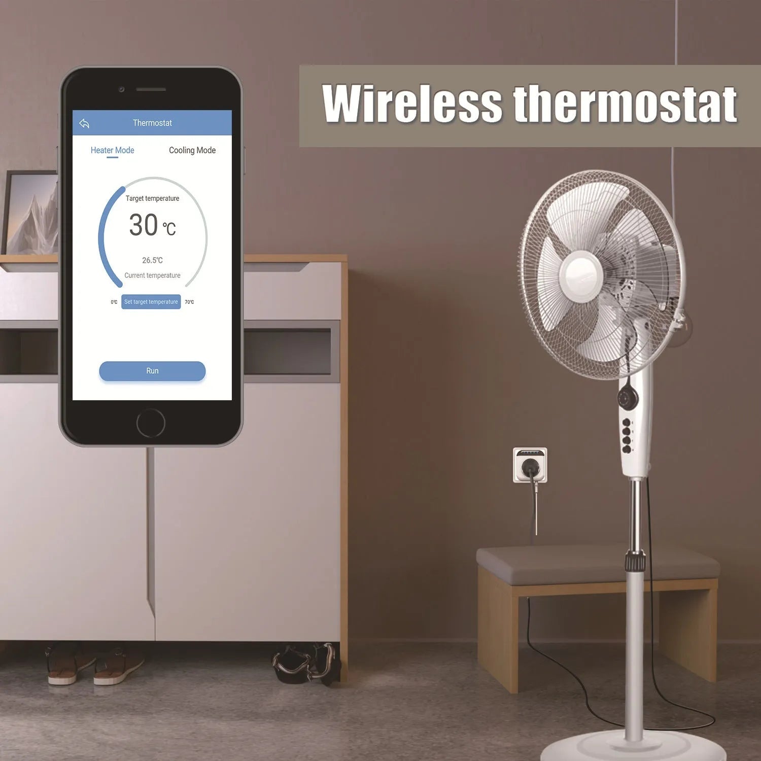 White Tuya smart socket with temperature probe, US 3-pin outlet, WiFi enabled for remote control