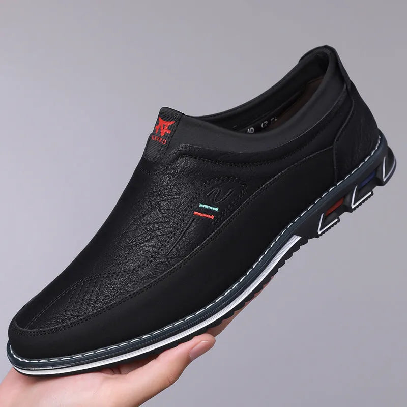 Men's leather slip-on business casual shoes in multiple colours with rubber sole