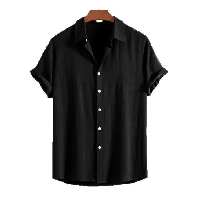 Men's loose casual cardigan in cotton linen blend, short sleeves, solid colour options
