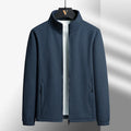 Men's thick grey Berber fleece coat with stand-up collar and front zipper.