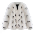 Black and white faux fur Korean-style slim-fit women's coat with regular sleeves