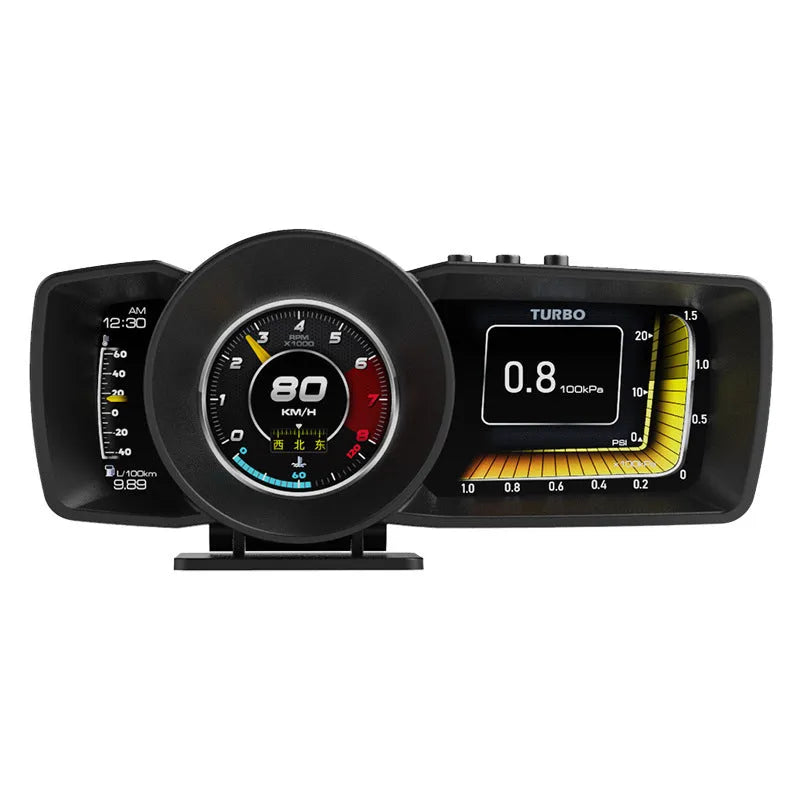 A600 OBDII monitor computer with 4.3-inch screen showing vehicle diagnostics data and GPS navigation display