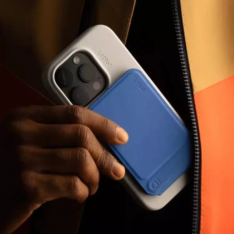 Magnetic phone holder case in four colour options showing dimensions 96.5mm x 63.5mm x 6.9mm