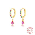 Sterling silver geometric water drop earrings with crystal decorations in gold or silver finish